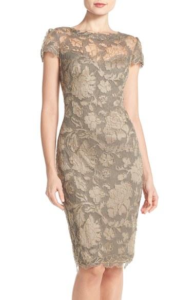 Women's Tadashi Shoji Embroidered Lace Sheath Dress - Beige