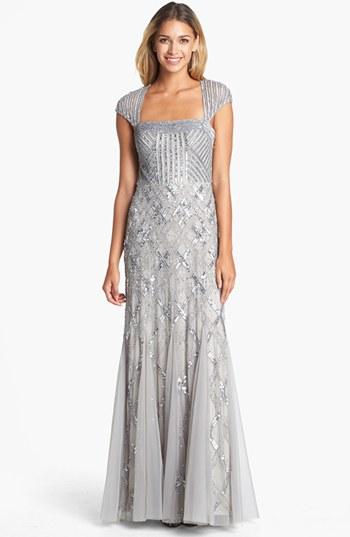Women's Adrianna Papell Embellished Mesh Mermaid Gown - Metallic