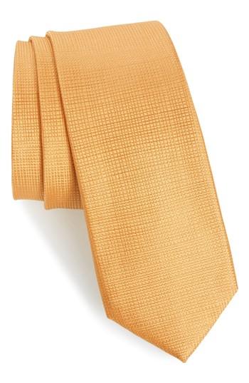 Men's Calibrate Saffron Solid Silk Skinny Tie, Size - Yellow
