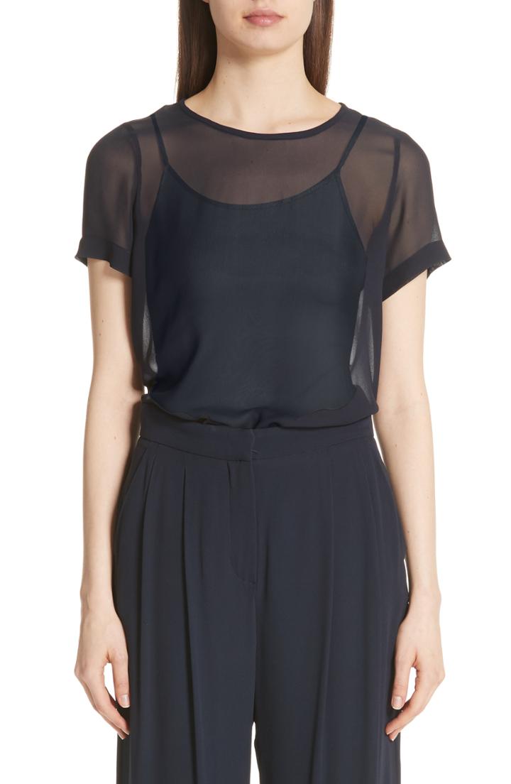 Women's Max Mara Domino Layered Silk Georgette Blouse Us / 40 It - Blue