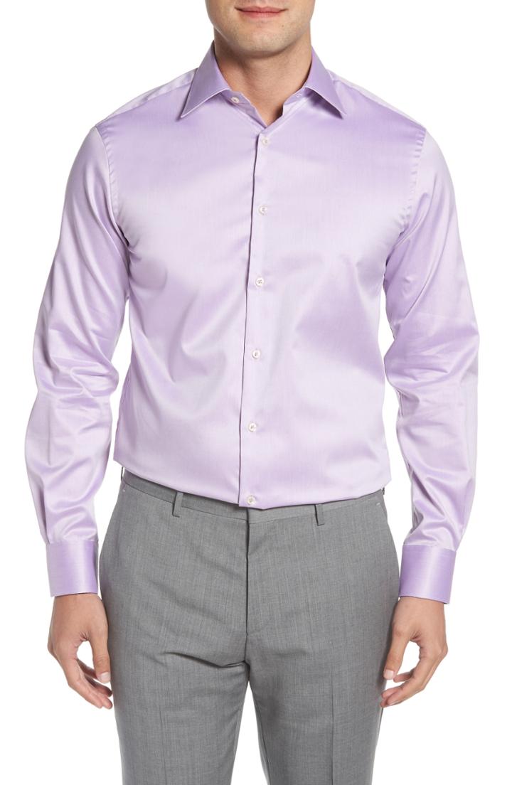 Men's Ike Behar Regular Fit Solid Dress Shirt 34/35 - Purple