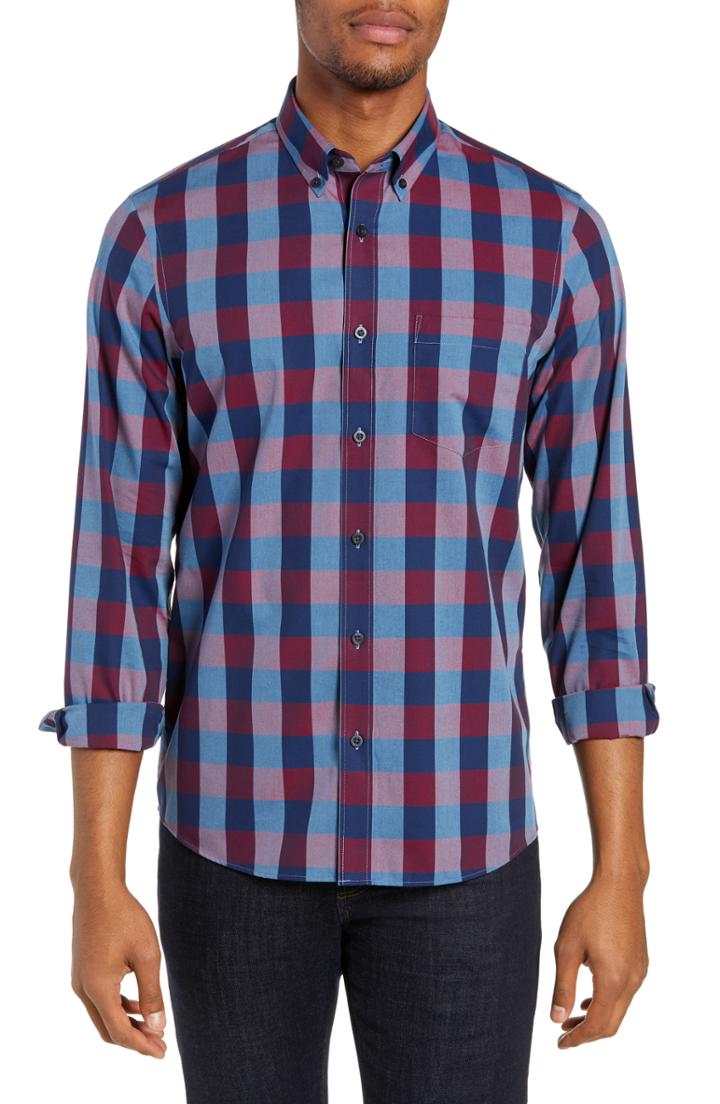 Men's Nordstrom Men's Shop Slim Fit Non-iron Buffalo Check Sport Shirt - Red
