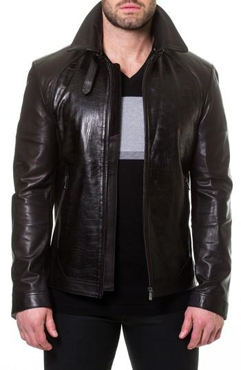 Men's Maceoo Collared Leather Jacket (s) - Black