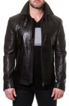 Men's Maceoo Collared Leather Jacket (s) - Black