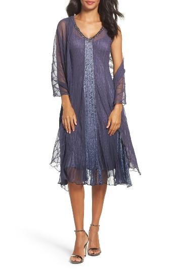 Women's Komarov Embellished Dress & Shawl - Blue
