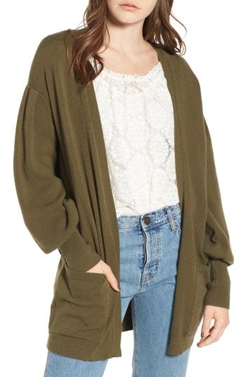 Women's Hinge Balloon Sleeve Cardigan, Size - Green
