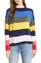 Women's Woven Heart Stripe Chenille Sweater - Blue