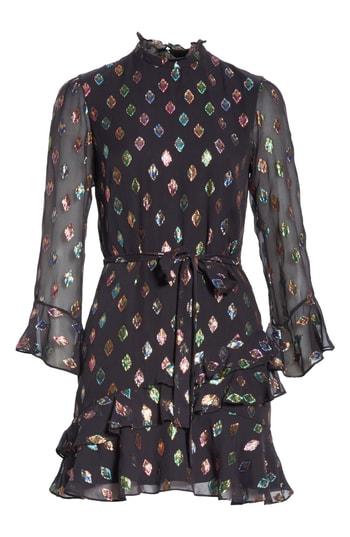 Women's Saloni Marissa Metallic Fil Coupe Silk Blend Minidress
