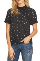 Women's Cece Diamonds Pleat Sleeve Crepe Blouse - Black