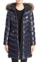 Women's Moncler 'aphia' Water Resistant Shiny Nylon Down Puffer Coat With Removable Genuine Fox Fur Trim - Blue