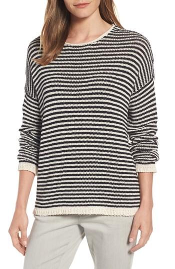 Women's Eileen Fisher Stripe Knit Cotton Blend Boxy Top