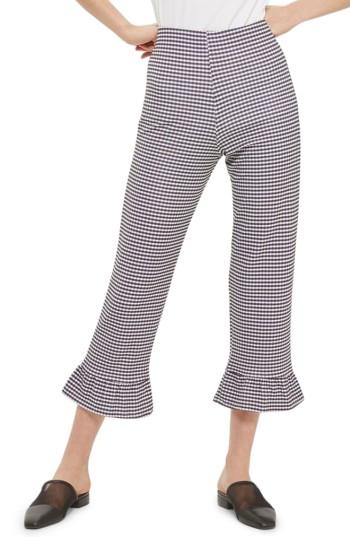Women's Topshop Gingham Ruffle Capri Trousers Us (fits Like 2-4) - Black
