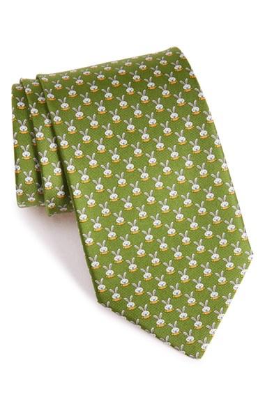 Men's Salvatore Ferragamo Rabbit Print Silk Tie, Size - Green