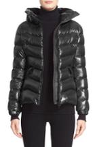 Women's Moncler Anthia Water Resistant Shiny Nylon Hooded Down Puffer Jacket - Black