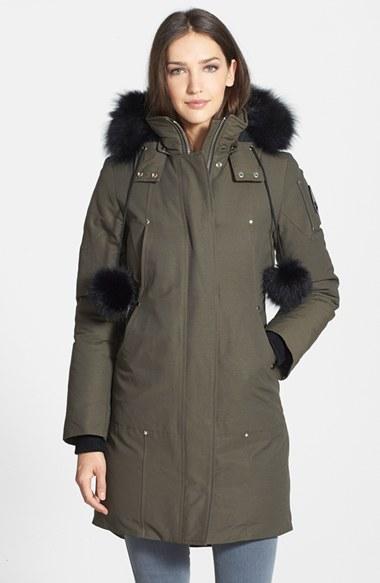 Women's Moose Knuckles 'stirling' Down Parka With Genuine Fox Fur Trim - Green