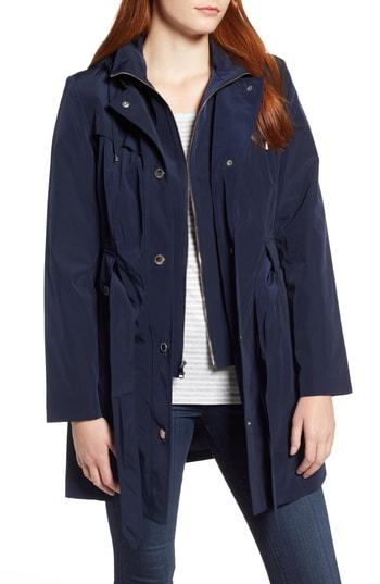 Women's London Fog Hooded Trench Coat - Blue
