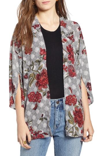 Women's Treasure & Bond Floral & Glen Check Kimono, Size - Black
