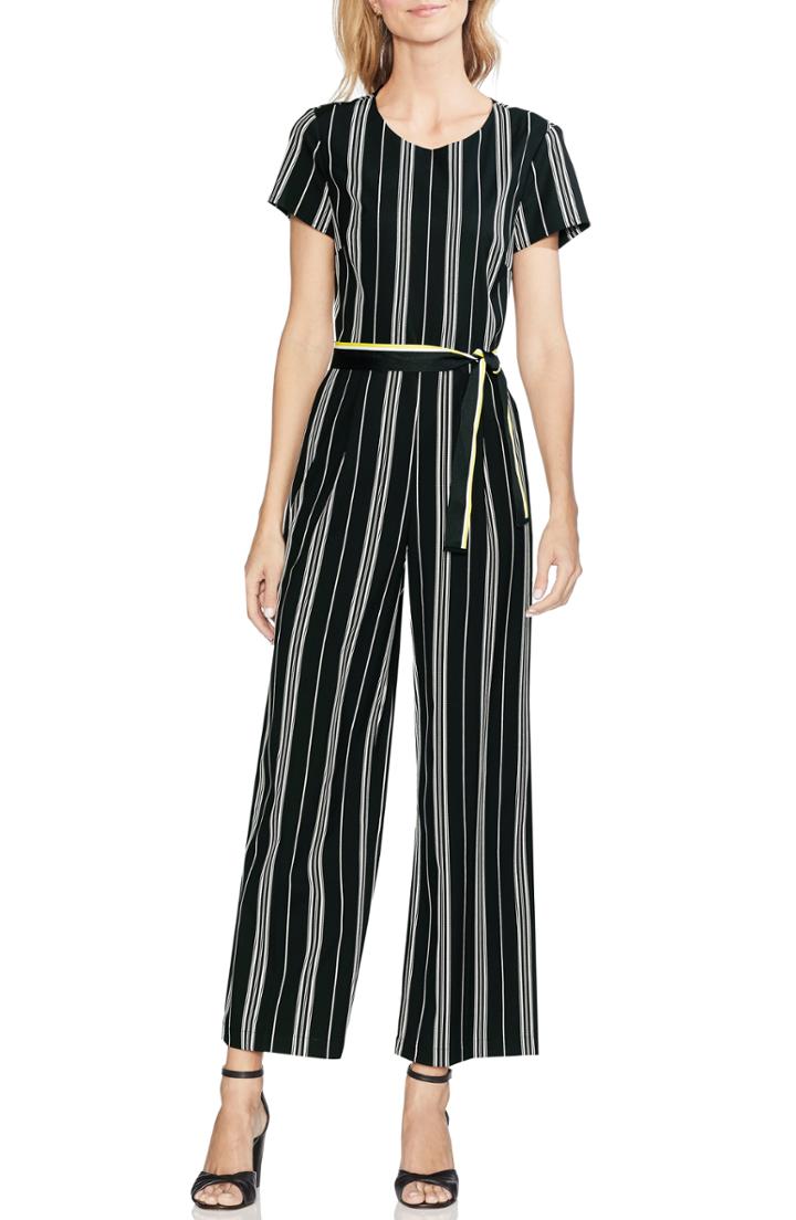 Women's Vince Camuto Stripe Belted Jumpsuit - Black
