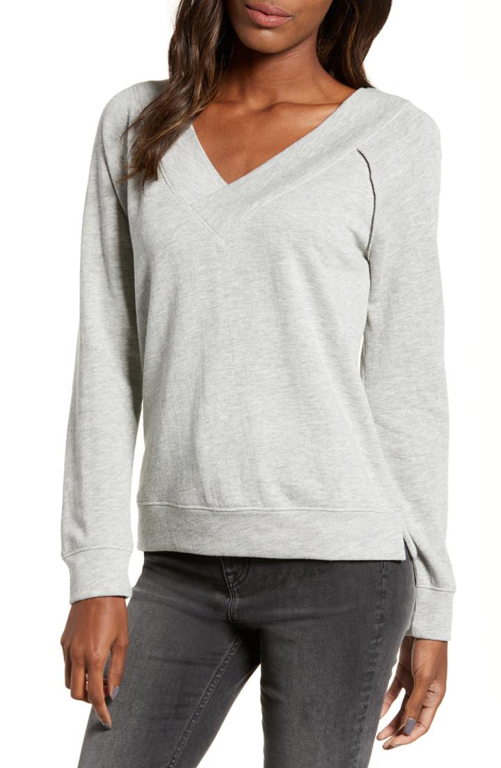 Women's Bp. Double V-neck Sweatshirt, Size - Grey