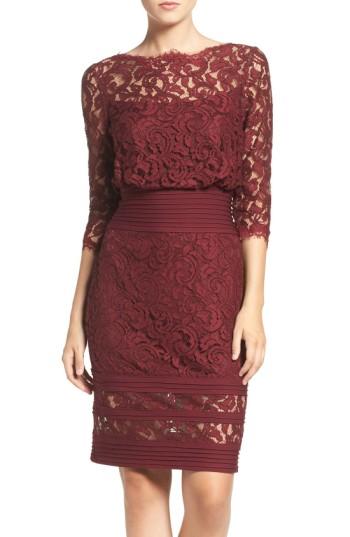Women's Tadashi Shoji Pleat Waist Lace Blouson Dress - Purple