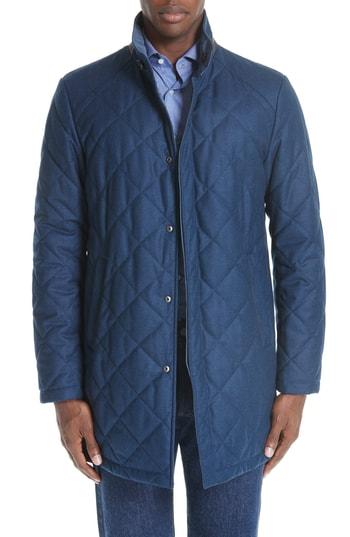 Men's Canali Reversible Quilted Wool Coat Us / 54 Eu R - Blue