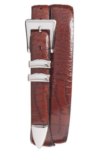 Men's Torino Belts Alligator Embossed Leather Belt - Cognac