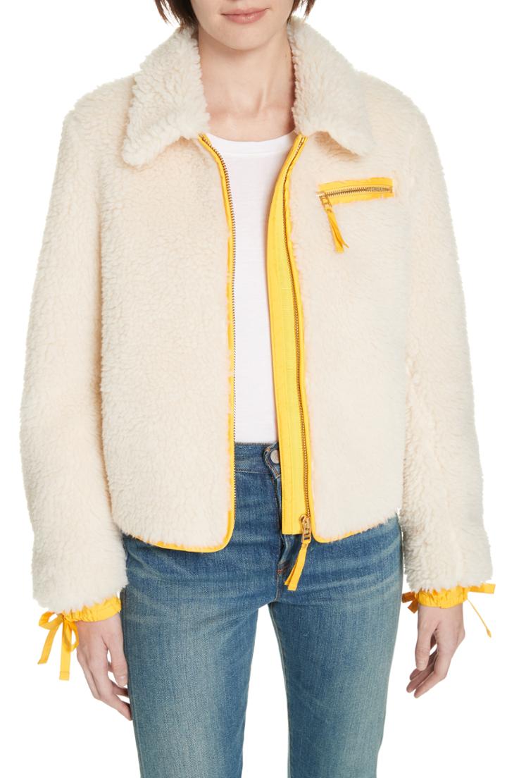 Women's Tory Burch Faux Shearling Jacket - Ivory