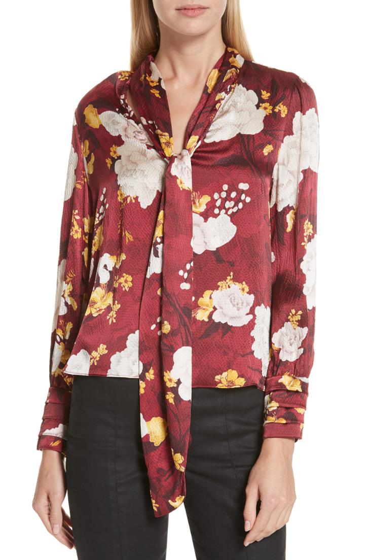 Women's Alice + Olivia Crogan Tie Neck Silk Blouse