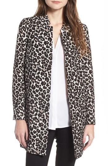 Women's Dorothy Perkins Leopard Print Car Coat Us / 10 Uk - Ivory