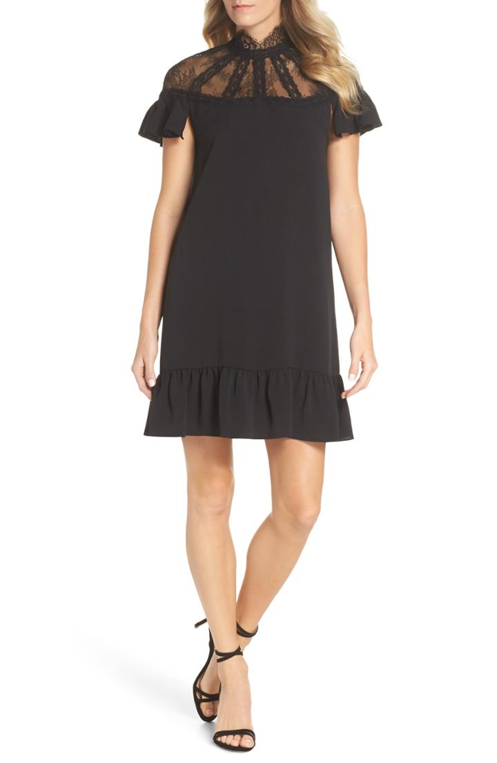 Women's Tahari Flutter Sleeve Lace Yoke Shift Dress