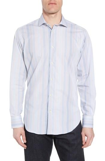 Men's Thomas Dean Regular Fit Stripe Sport Shirt - Blue