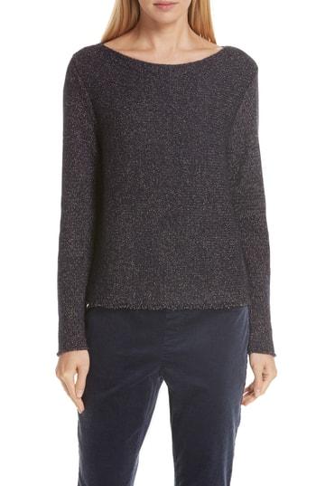 Women's Eileen Fisher Fringe Hem Sweater, Size - Blue