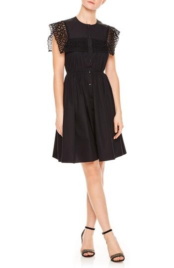 Women's Sandro Noir Lace Popover Mini Dress - Black