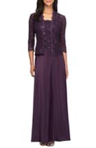 Women's Alex Evenings Sequin Lace & Satin Gown With Jacket - Purple