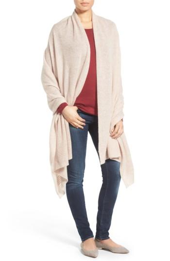 Women's Halogen Ottoman Rib Cashmere Wrap, Size - Beige