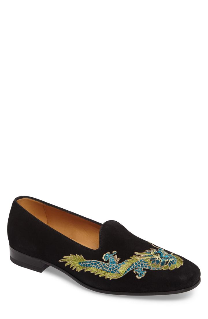 Men's Gucci Dragon Embroidered Suede Loafer Us / 7uk - Black