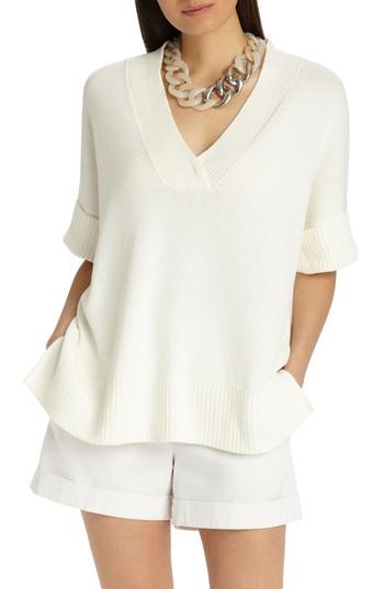 Women's Lafayette 148 New York Relaxed V-neck Cotton & Silk Sweater - White