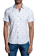 Men's Jared Lang Trim Fit Shoe Print Sport Shirt - White