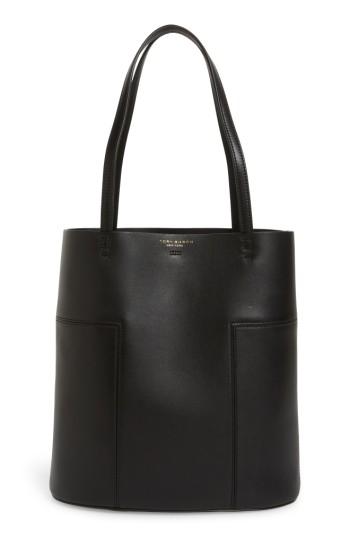 Tory Burch Medium Block-t Leather Tote - Black