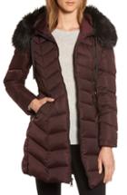 Women's Tahari Gwen Chevron Down & Feather Faux Fur Coat - Red