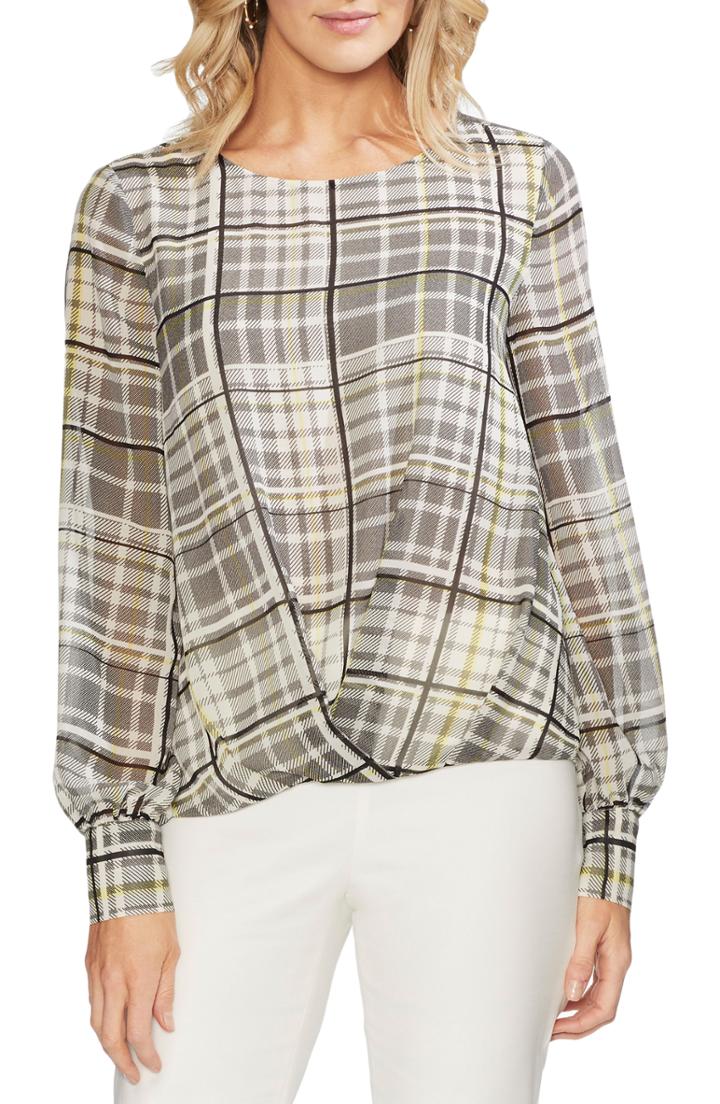 Women's Vince Camuto Plaid Foldover Hem Top, Size - Yellow