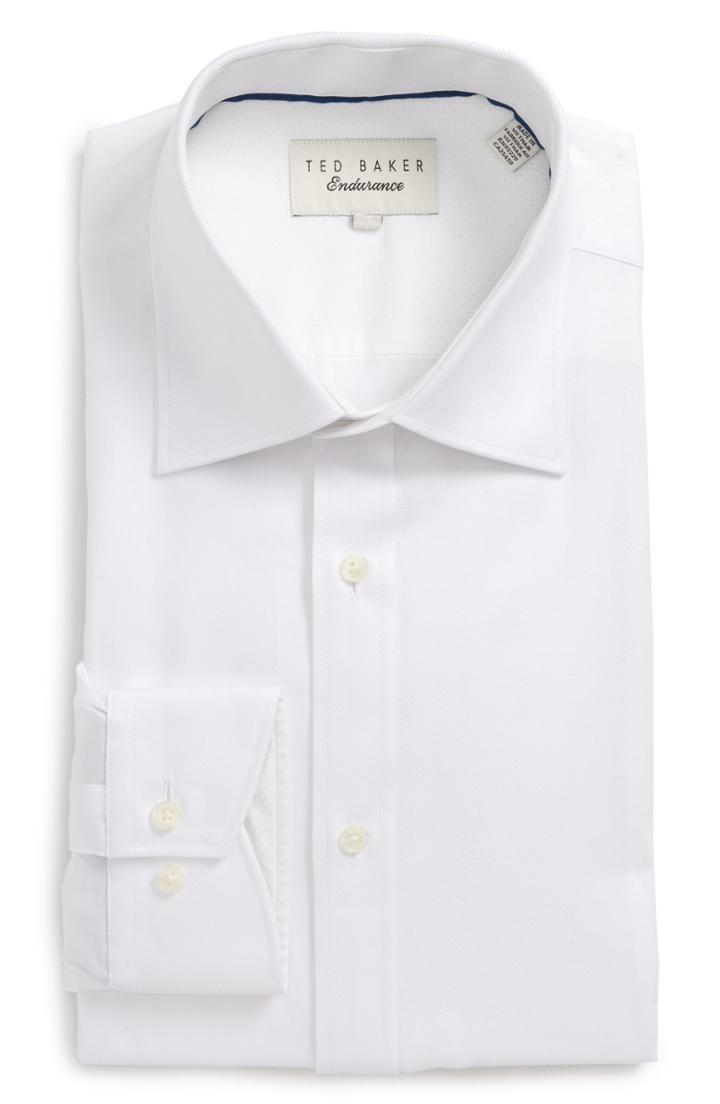Men's Ted Baker London Endurance Trim Fit Herringbone Dress Shirt - 34/35 - White