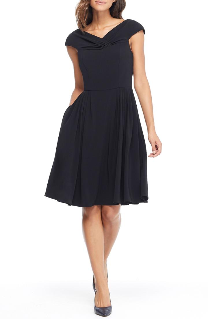 Women's Gal Meets Glam Collection Ruthie Portrait Collar Satin Twill Dress - Black