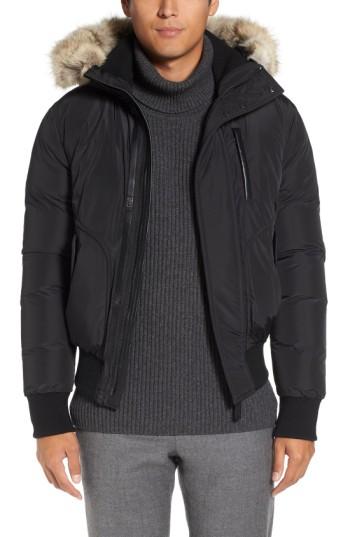 Men's Mackage 'florian' Down Bomber Jacket With Genuine Coyote Fur Trim - Black