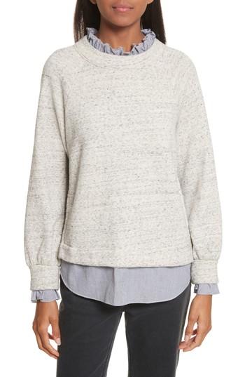 Women's La Vie Rebecca Taylor French Terry & Poplin Pullover - Grey