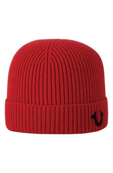 Men's True Religion Brand Jeans Rib Knit Cap - Red