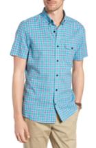 Men's 1901 Ivy Trim Fit Plaid Cotton & Linen Sport Shirt - Blue/green