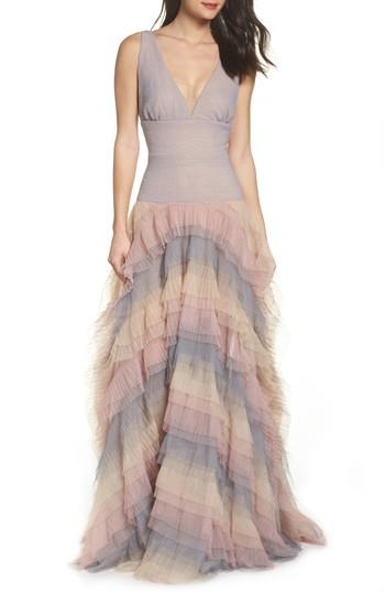 Women's Bronx And Banco Amelia Tier Ruffle Gown - Grey