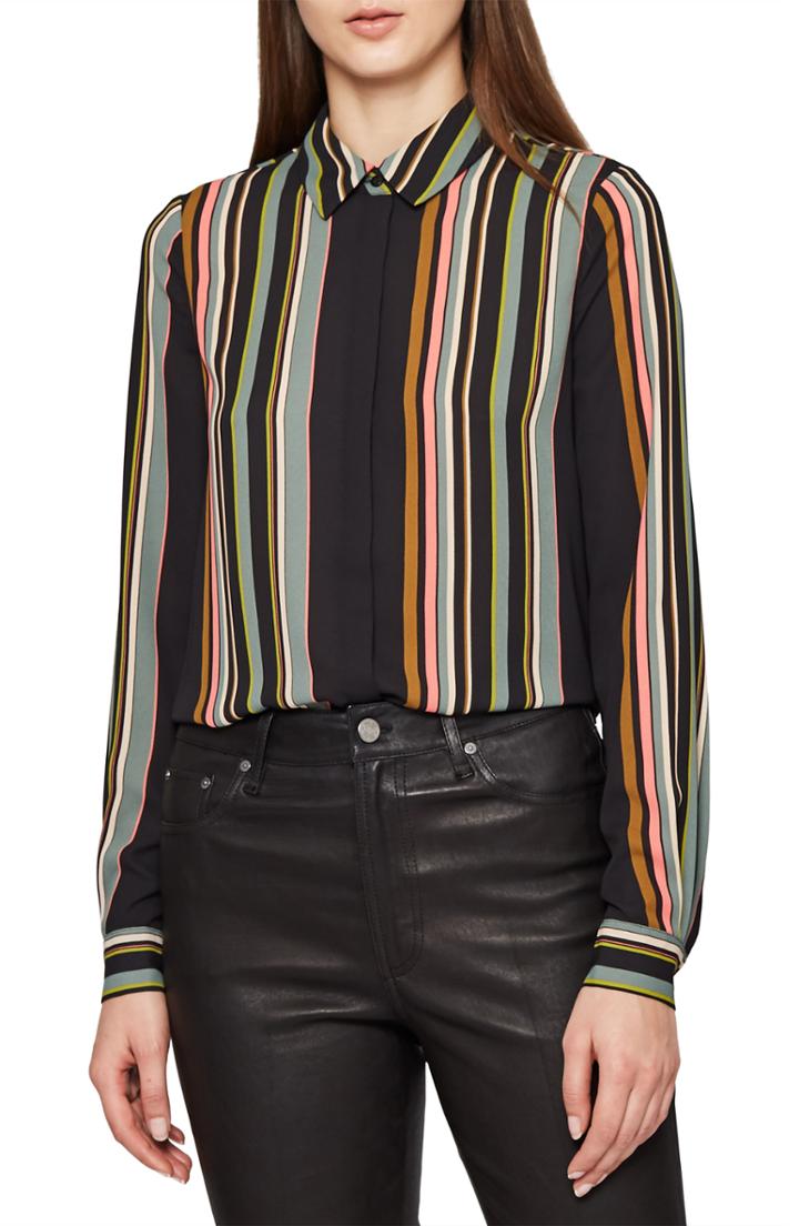Women's Reiss Lova Stripe Blouse Us / 4 Uk - Black