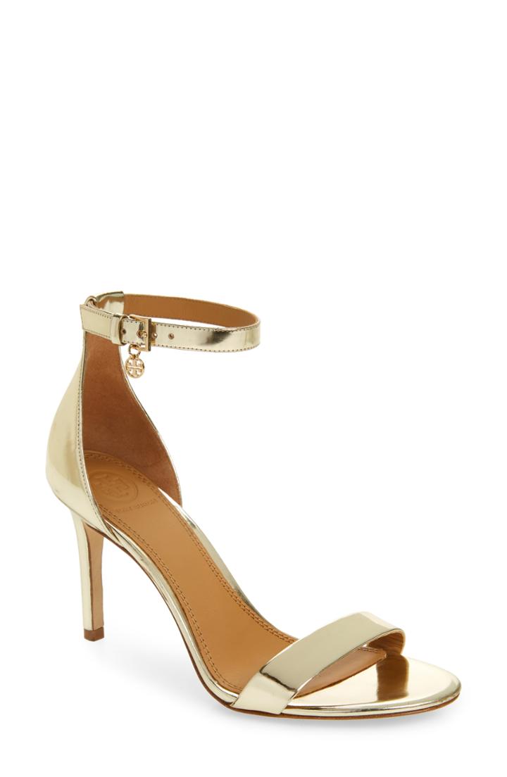 Women's Tory Burch Ellie Ankle Strap Sandal .5 M - Metallic